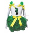 Cinco De Mayo White Tank Top Kelly Green Ruffles Yellow Bow & Sparkle Sequins Cactus Print & Kelly Green Trimmed Pettiskirt MG2001